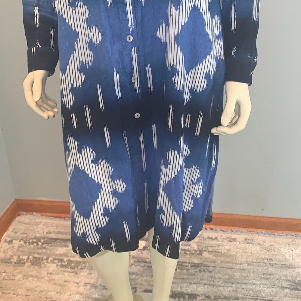 Chicos Blue Aztec Linen Button Down Dress Size 1 - Picture 3 of 12